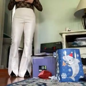 FP white leather slit pants